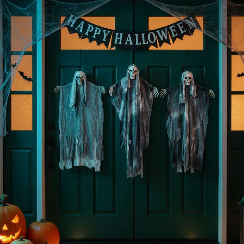 VIDAXL Halloween Hanging Ghost Set of 3 Black Polyester Decorations 66 x 110 cm for Indoor Spooky Displays - Image 3