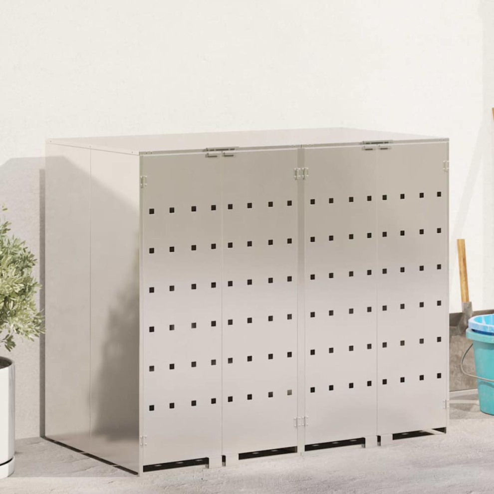 Vidaxl Wheelie Bin Storage For 2 Bins Silver 136 X 77.5 X 115.5 Cm