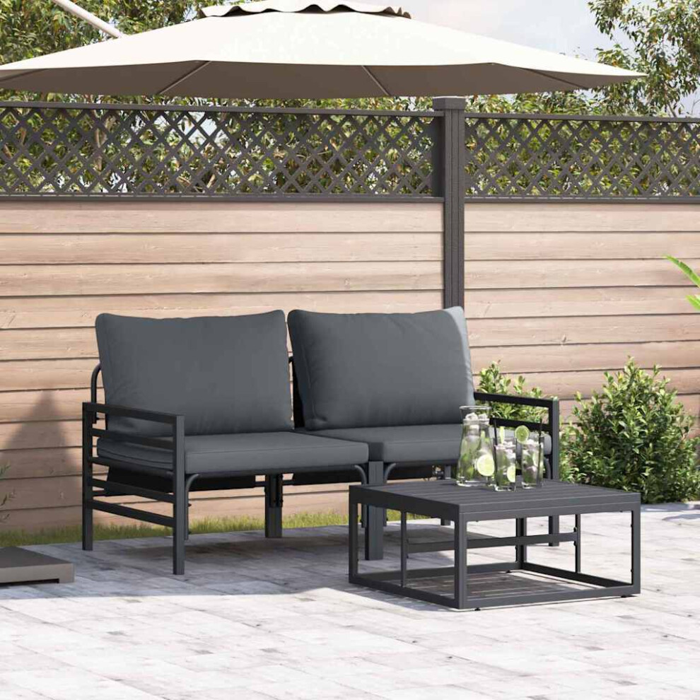 Vidaxl Garden Sofa Set With Cushion 3 Pcs Black Steel