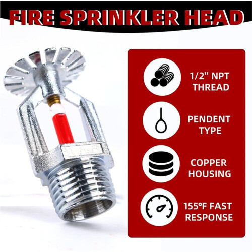 1set/10pcs Fire Sprinkler  - Copper Chrome, 1/2" NPT 155(68C) Pendent Type Spray, K80 Fast Response Automatic 1