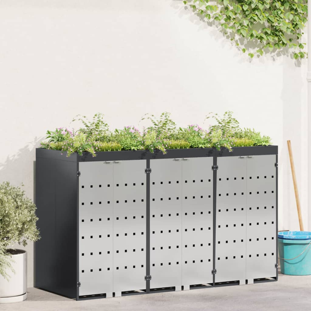 Vidaxl Wheelie Bin Storage For 3 Bins Anthracite 204 X 77.5 X 121.5 Cm