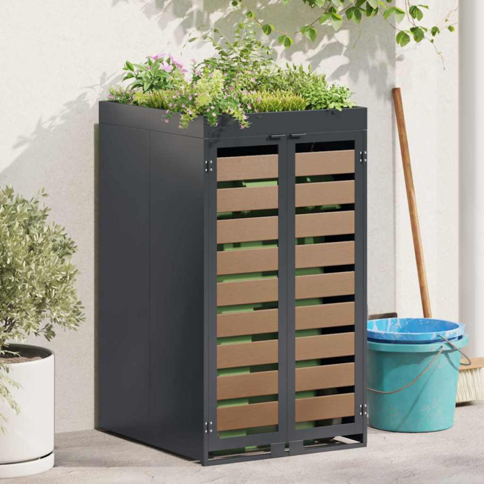 VIDAXL Wheelie Bin Storage Shed with Planter Roof - Anthracite/Brown - 66cm - Image 2