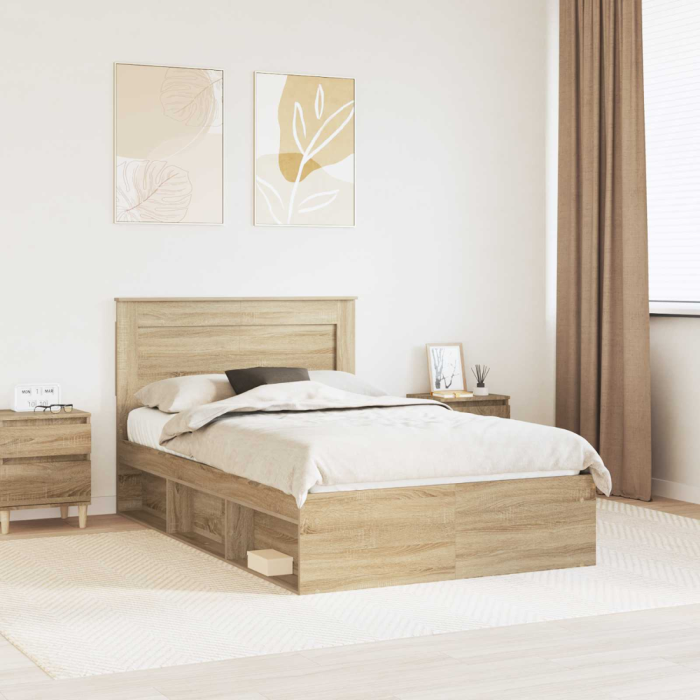Vidaxl Bed Frame With Headboard Sonoma 120 X 190 Cm Solid Pine Wood