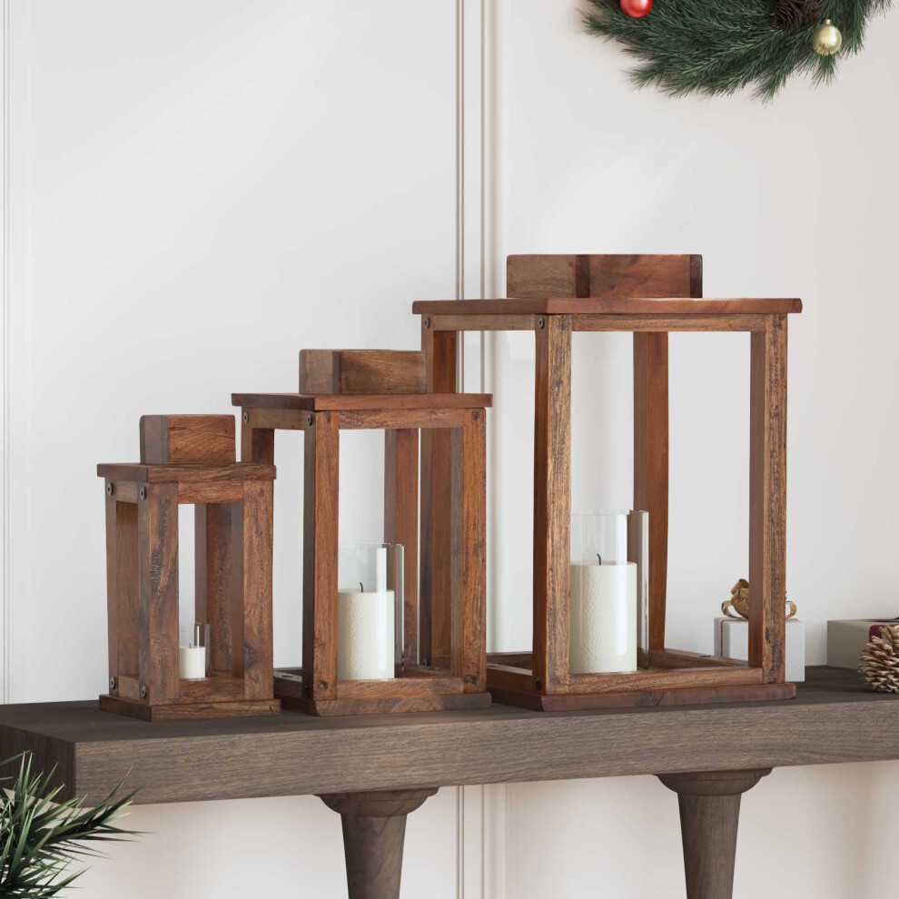Vidaxl Lantern 3 Pcs Natural Mahogany Wood
