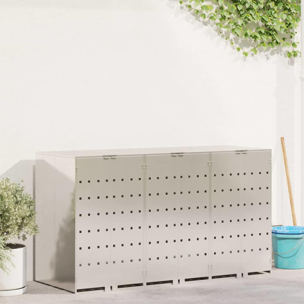 VIDAXL 3 Wheelie Bin Storage Shed - Silver - Image 2