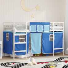 vidaXL Kids'Loft Bed Frame with Curtains White and Blue 100 x 190 cm