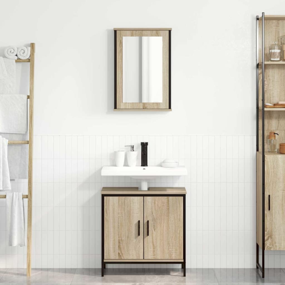 Vidaxl Bathroom Furniture Set With Shelf 2 Pcs Brown Engineered Wood