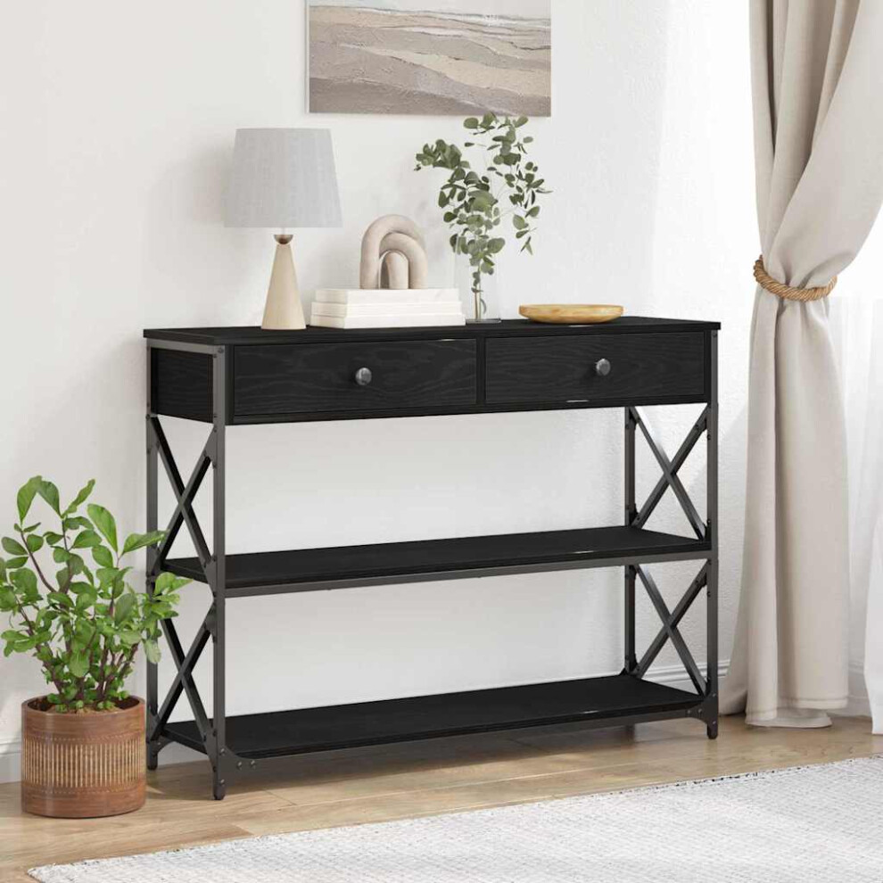 Vidaxl Console Table With Drawer With Shelf Black Oak 100 X 28 X 75 Cm