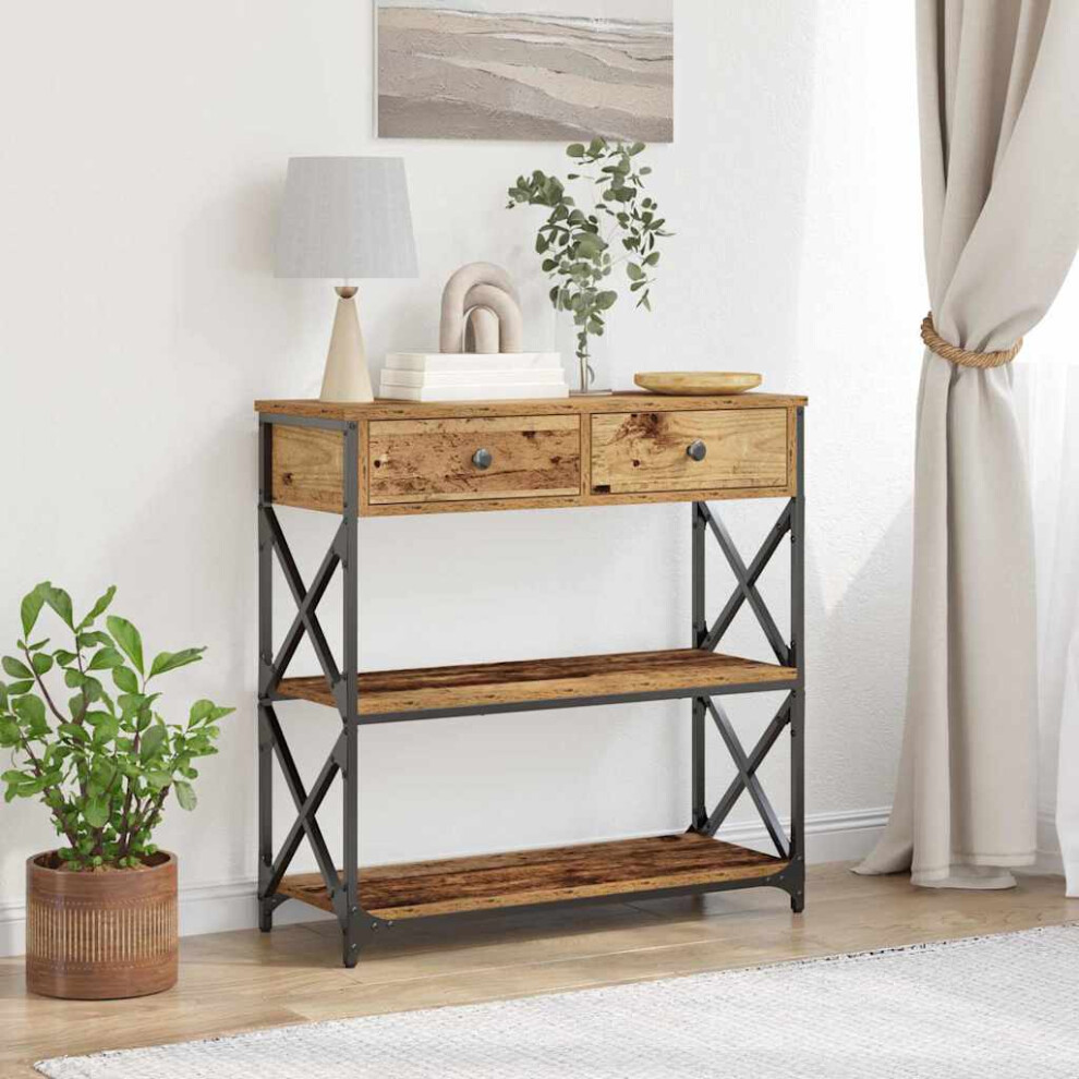 Vidaxl Console Table With Drawer With Shelf Old Wood 75 X 28 X 75 Cm