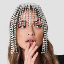 (Type 2, silver) Stonefans Gorgeous Long Tassel Headpiece Rhinestone Hair Chain Headband Bling Bridal Hat Women Crystal Hollow Head Chain JewelryZZ50