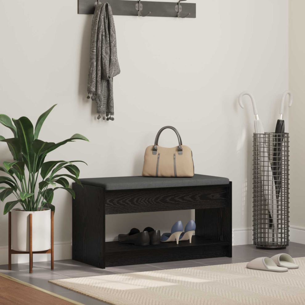 Vidaxl Hall Bench Oak 83 X 38 X 45 Cm Engineered Wood And Fabric Black