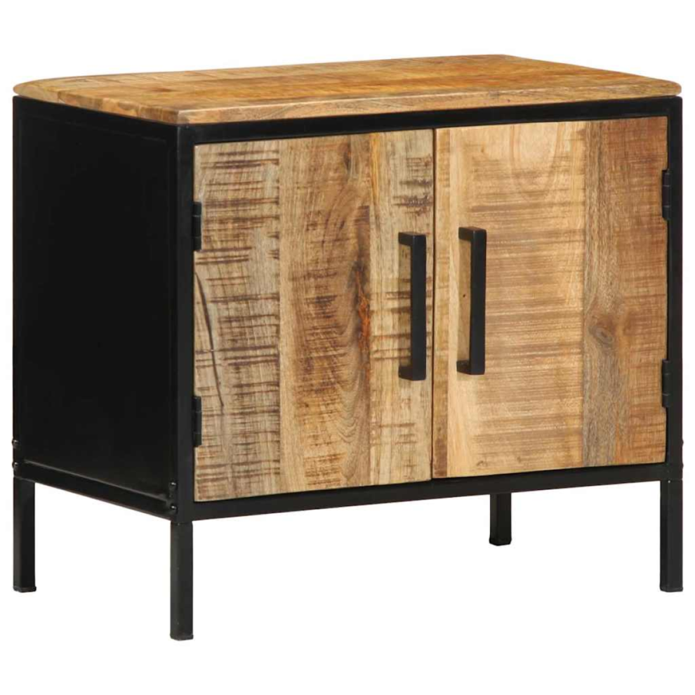 VIDAXL - Bedside Cabinet - Mango Wood and Steel - 50 x 30 x 45 cm - Brown - Image 2