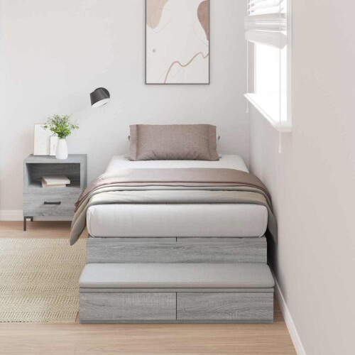 VidaXL vidaXL Storage Bed Frame Grey Sonoma 100 cm Engineered Wood