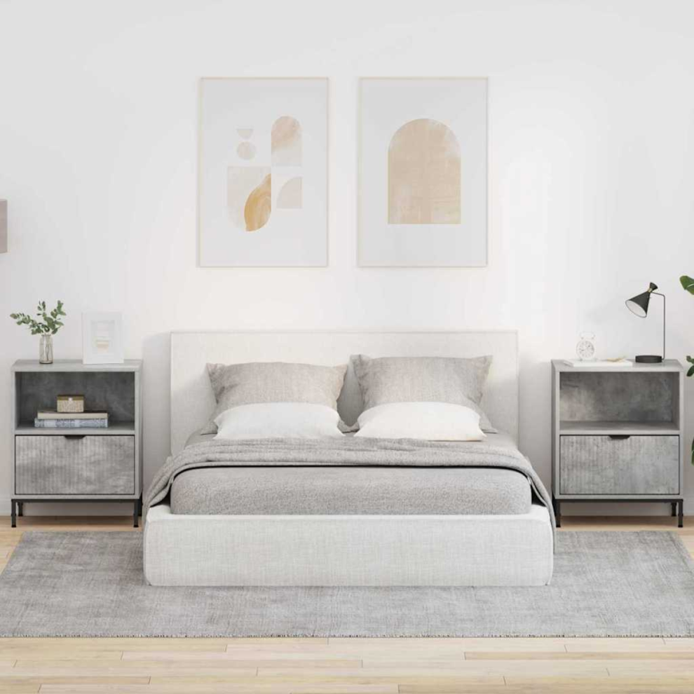 Vidaxl Bedside Cabinet With Drawer 2 Pcs Concrete Grey 49 X 36 X 61 Cm