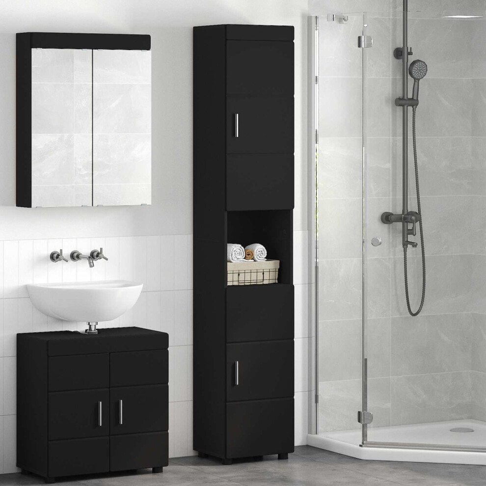 Vidaxl Bathroom Cabinet Set Tulum Black 37 X 31.5 X 203 Cm