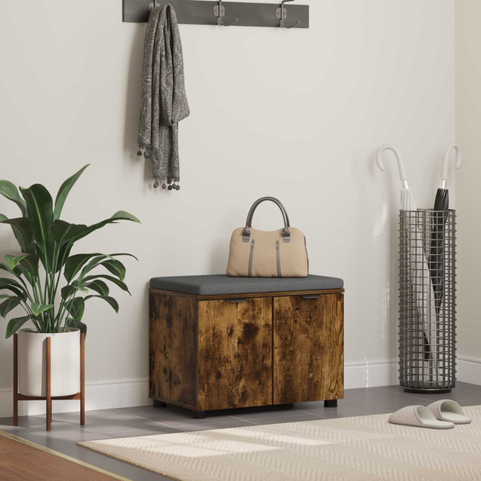 Vidaxl Hall Bench With Cushion With Shelf Smoked Oak 60 X 38 X 46 Cm