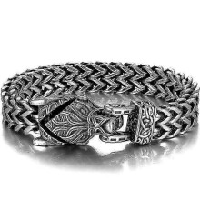 (21CM, silver) Norse Viking Wolf Bracelet for Men Stainless Steel 12MM Mesh Link Chain Open Wolf Mouth Men's Bracelets Nordic Jewelry 21/23CM!ZZ49