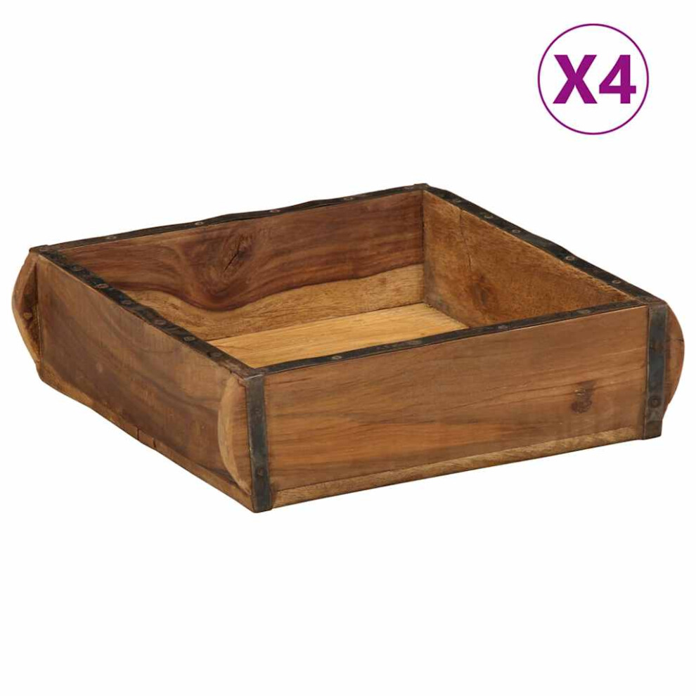 Vidaxl Tray 4 Pcs Brown 29 X 31 X 10 Cm Solid Reclaim Wood, Brown - Image 2