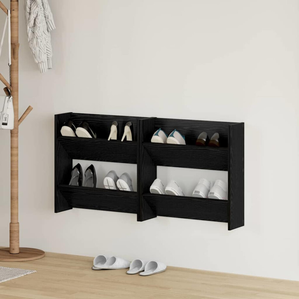 VIDAXL 2 Piece Shoe Cabinet Set in Black Oak, Wall Mounted Engineered Wood Storage for Hallway Organization, 60 x 18 x 60 cm - Image 2