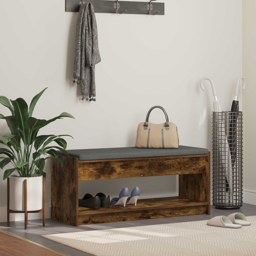 Vidaxl Hall Bench With Cushion With Shelf Smoked Oak 103 X 38 X 45 Cm