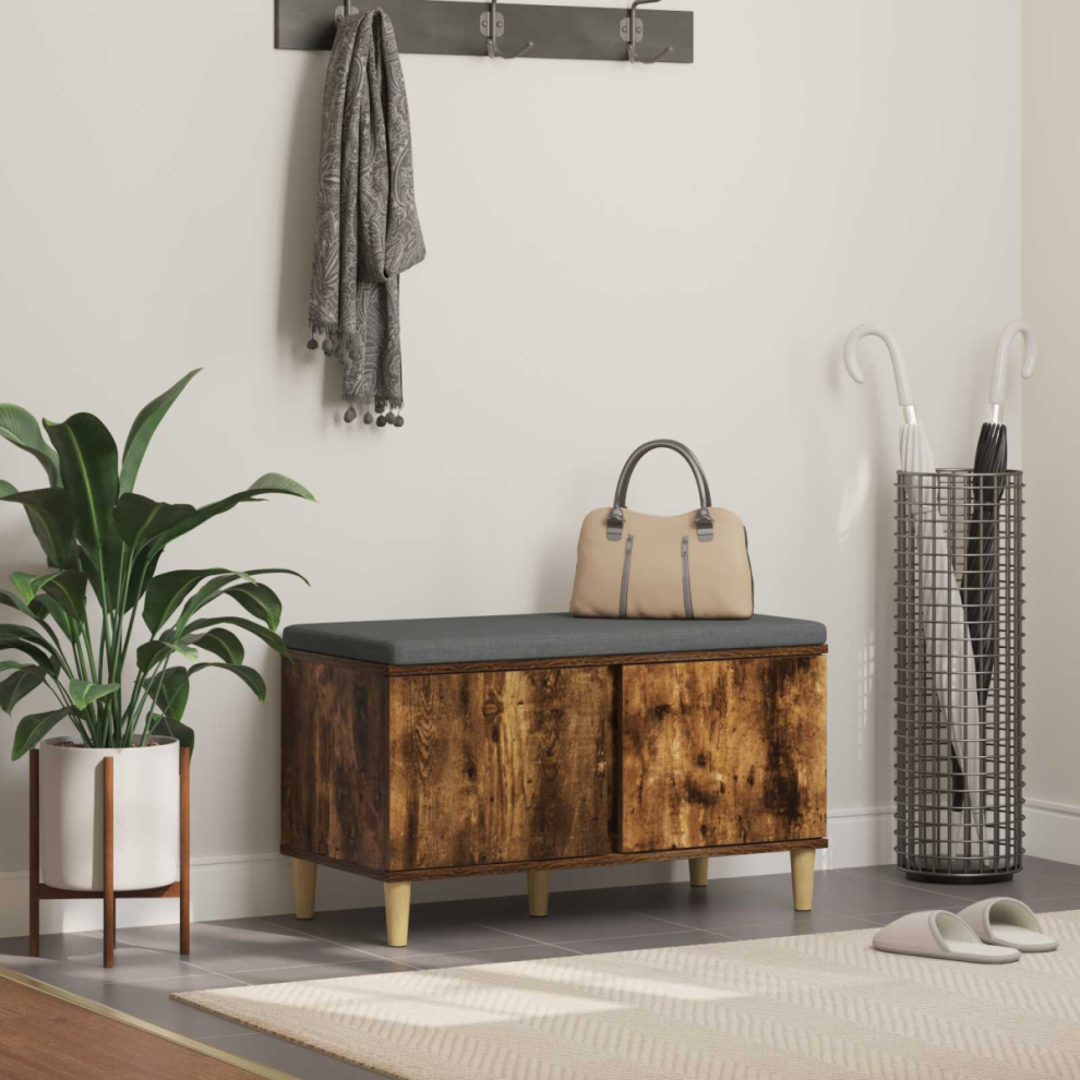 Vidaxl Hall Bench With Cushion With Storage Smoked Oak 80 X 38 X 46 Cm