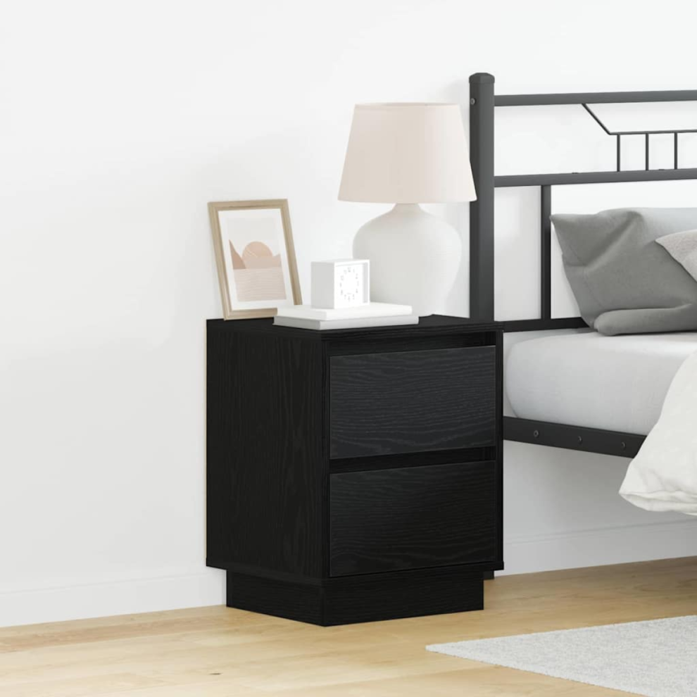 Vidaxl Bedside Cabinet With Drawer 2 Pcs Black Oak 39 X 34.5 X 50 Cm