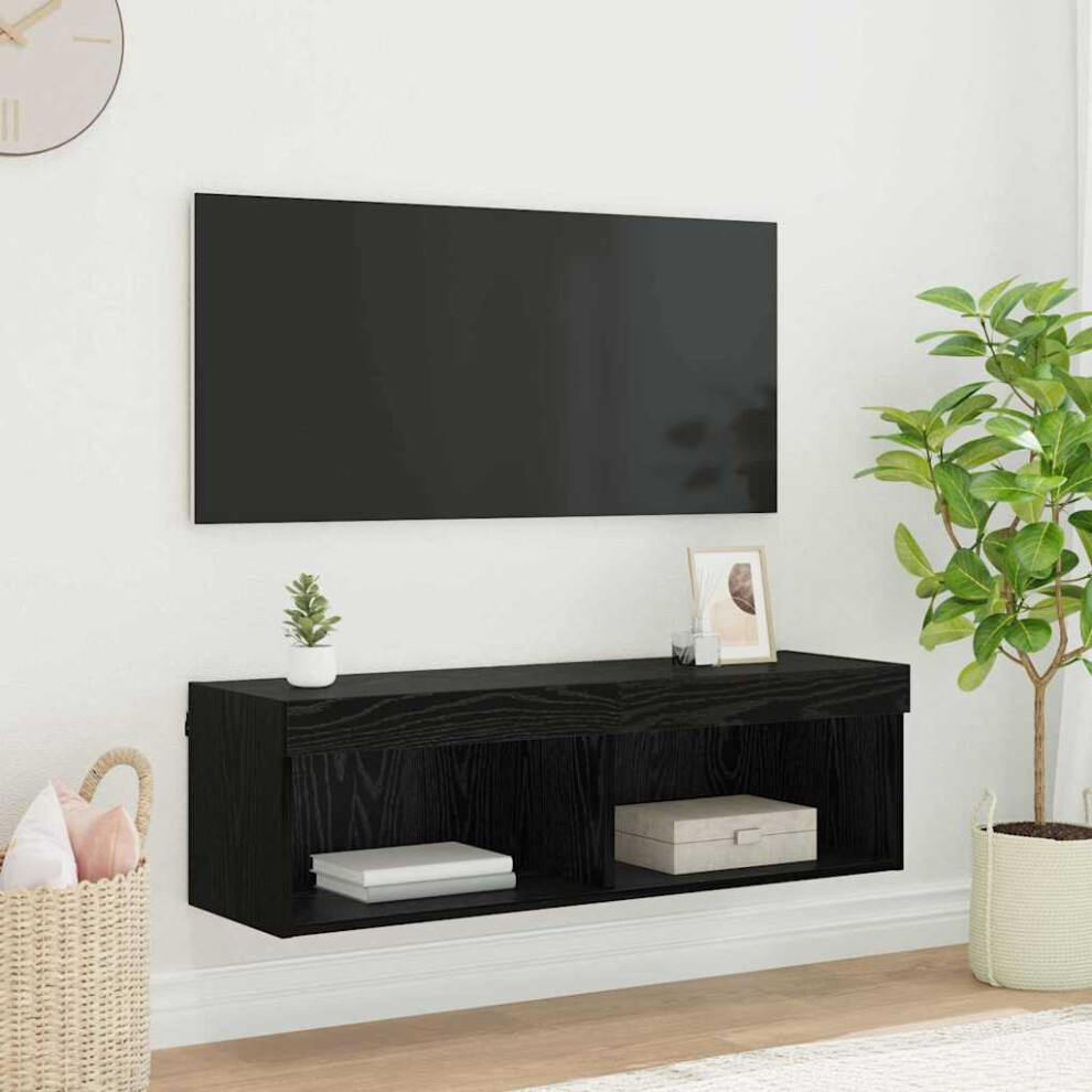 VIDAXL Black Oak TV Cabinet with LED Lights - 2 Shelf - Image 3