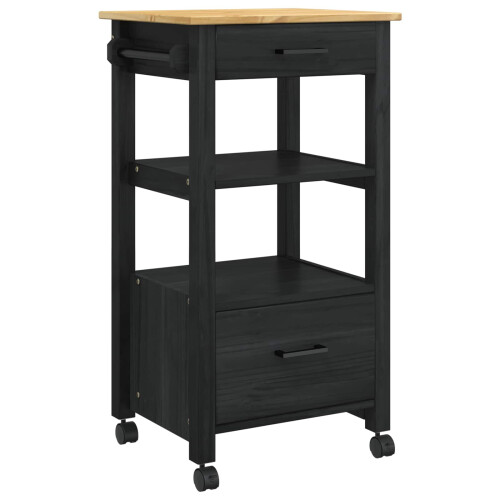 VidaXL vidaXL Kitchen Trolley MONZA Black 48 x 40 x 88.5 cm Solid Pine Wood 1