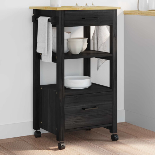 VidaXL vidaXL Kitchen Trolley MONZA Black 48 x 40 x 88.5 cm Solid Pine Wood 2