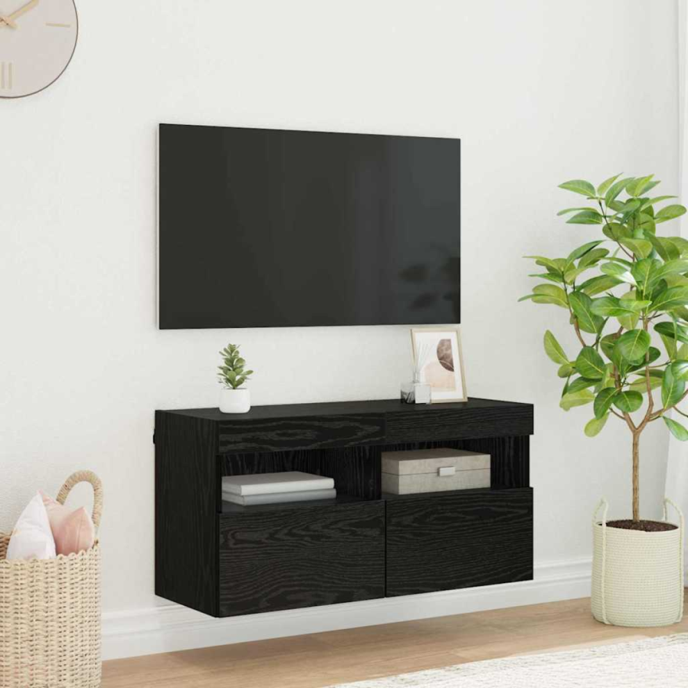 VIDAXL Wall-Mounted TV Cabinet in Black Oak Engineered Wood 80 x 30 x 40 cm - Image 3