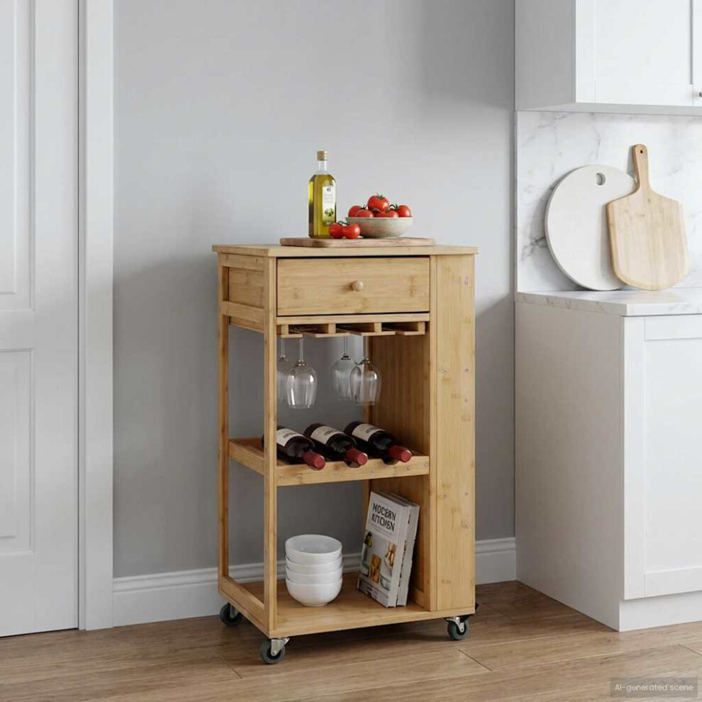 Vidaxl Kitchen Trolley With Wheels Natural 47.5 X 36 X 83 Cm Bamboo