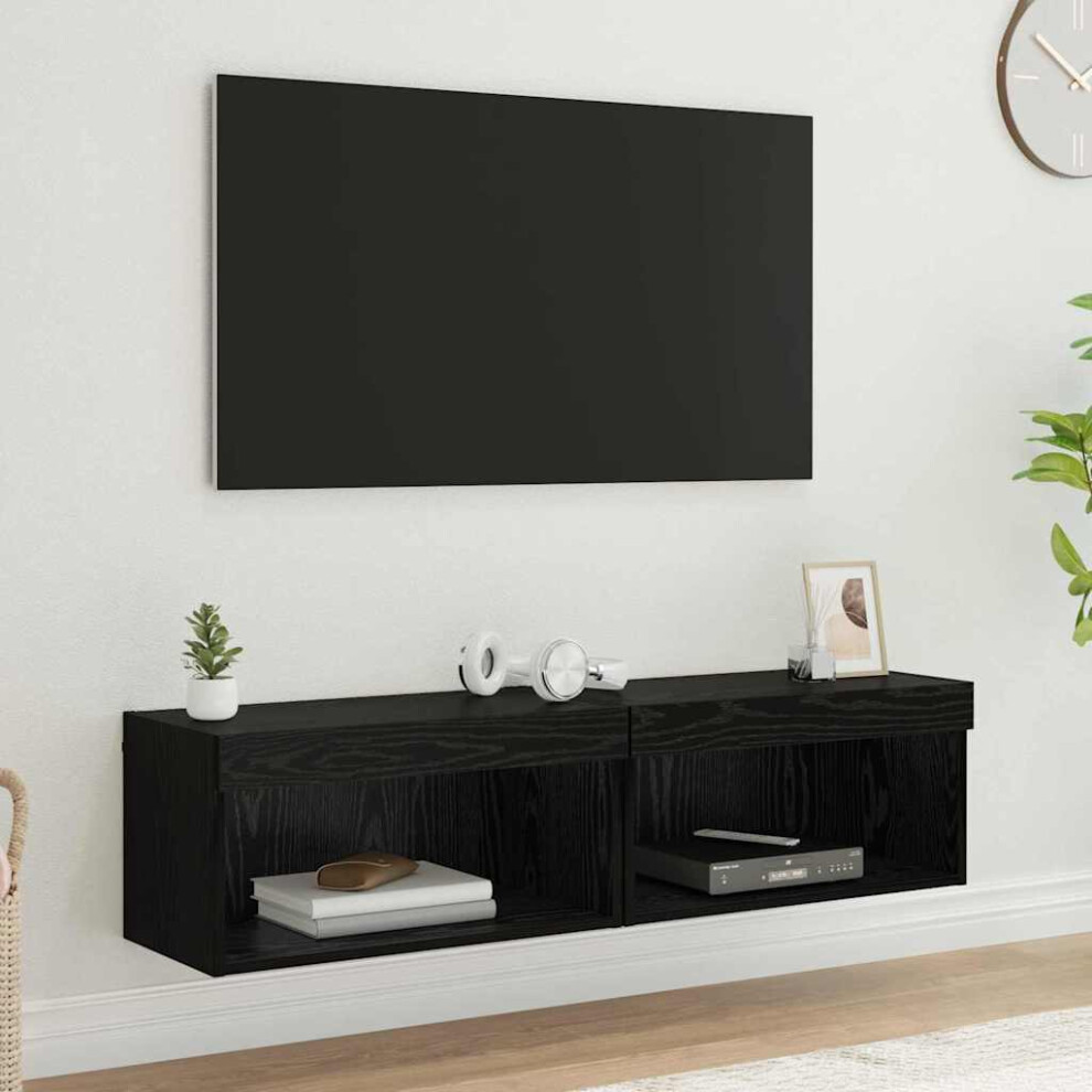 VIDAXL TV Cabinet - Black Oak - Single Shelf - Set of 2 - Image 3