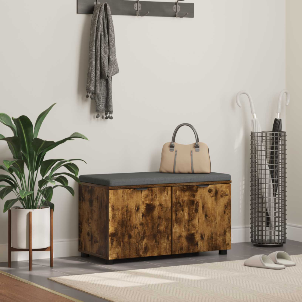 Vidaxl Hall Bench With Cushion With Shelf Smoked Oak 80 X 38 X 46 Cm
