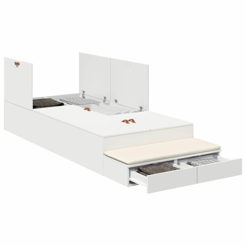 VidaXL vidaXL Storage Bed Frame with Drawer White 90 cm Engineered Wood 2