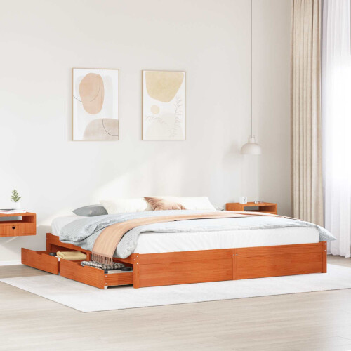 VidaXL vidaXL Bed Frame with Drawer Wax Brown 180 x 200 cm Solid Pine Wood