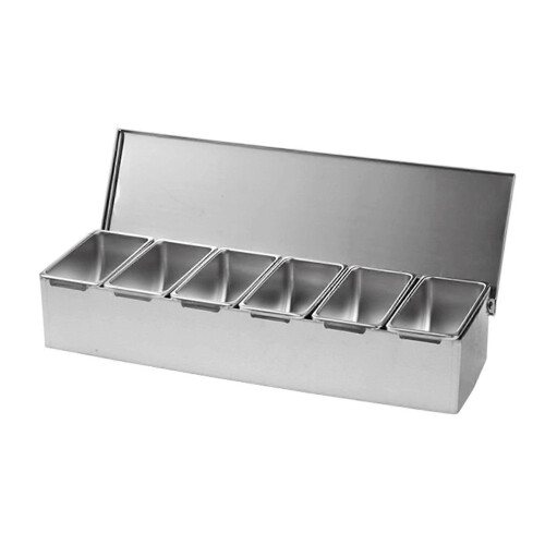 (6 Grids) Stainless Steel Condiment Server Organizer Condiment Bar Storage Containers for 1