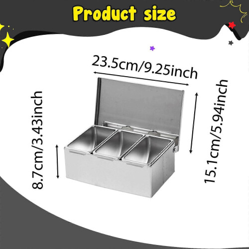 (3 Grids) Stainless Steel Condiment Server Organizer Condiment Bar Storage Containers for 1