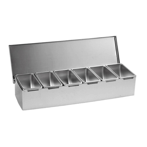 (6 Grids) Stainless Steel Condiment Server Organizer Condiment Bar Storage Containers for 2