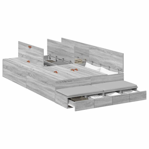 VidaXL vidaXL Storage Bed Frame Grey Sonoma 120 cm Engineered Wood 1
