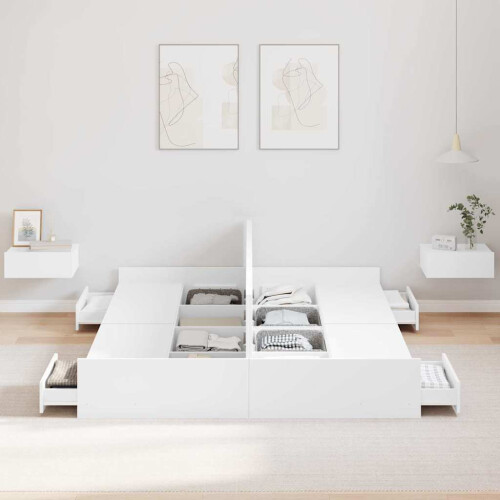 VidaXL vidaXL Storage Bed Frame White 150 x 200 cm Engineered Wood 2