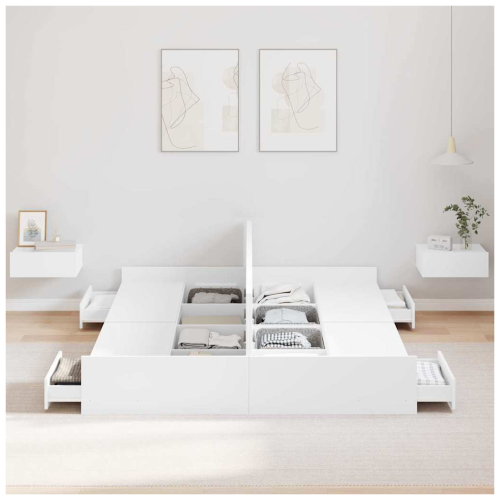 VidaXL vidaXL Storage Bed Frame White 135 x 190 cm Engineered Wood 2