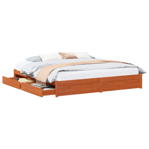 VidaXL vidaXL Bed Frame with Drawer Wax Brown 180 x 200 cm Solid Pine Wood 1
