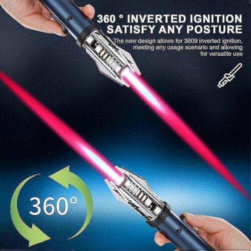(Blue) Lightsaber Style Kitchen Torch Lighter With Adjustable Flame Butane Refillable Design For Cooking Baking And Culinary Use 2