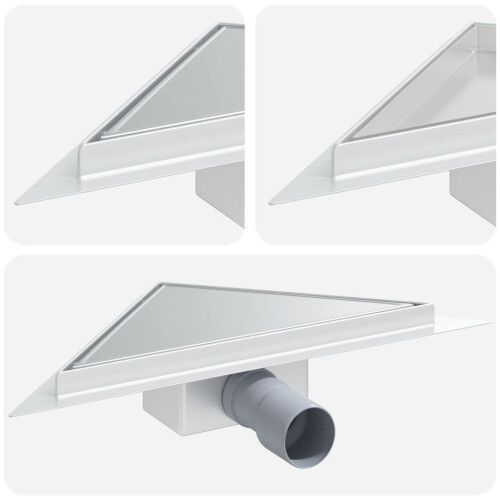 VidaXL vidaXL 2 in 1 Triangle Shower Drain Silver 32 x 32 x 7.5 cm 1