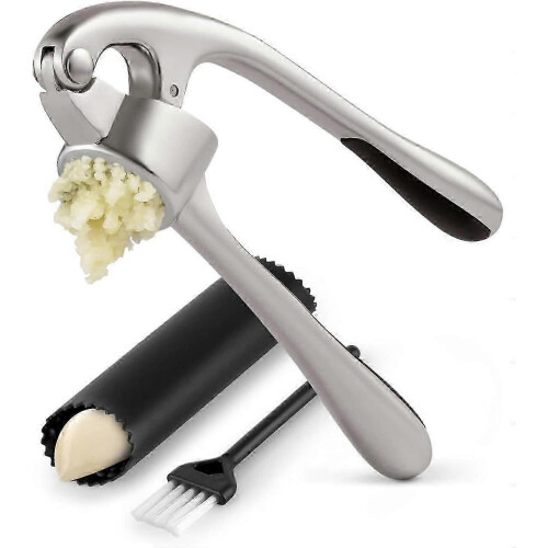 Premium Kitchen Garlic Press Set - Soft, Easy-Squeeze Sturdy Handle with Silicone Garlic P