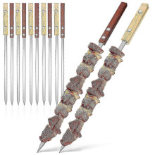 12 Pcs Turkish Skewers with Wooden Handles Stainless Steel Kebab Skewers for BBQ 25-26s