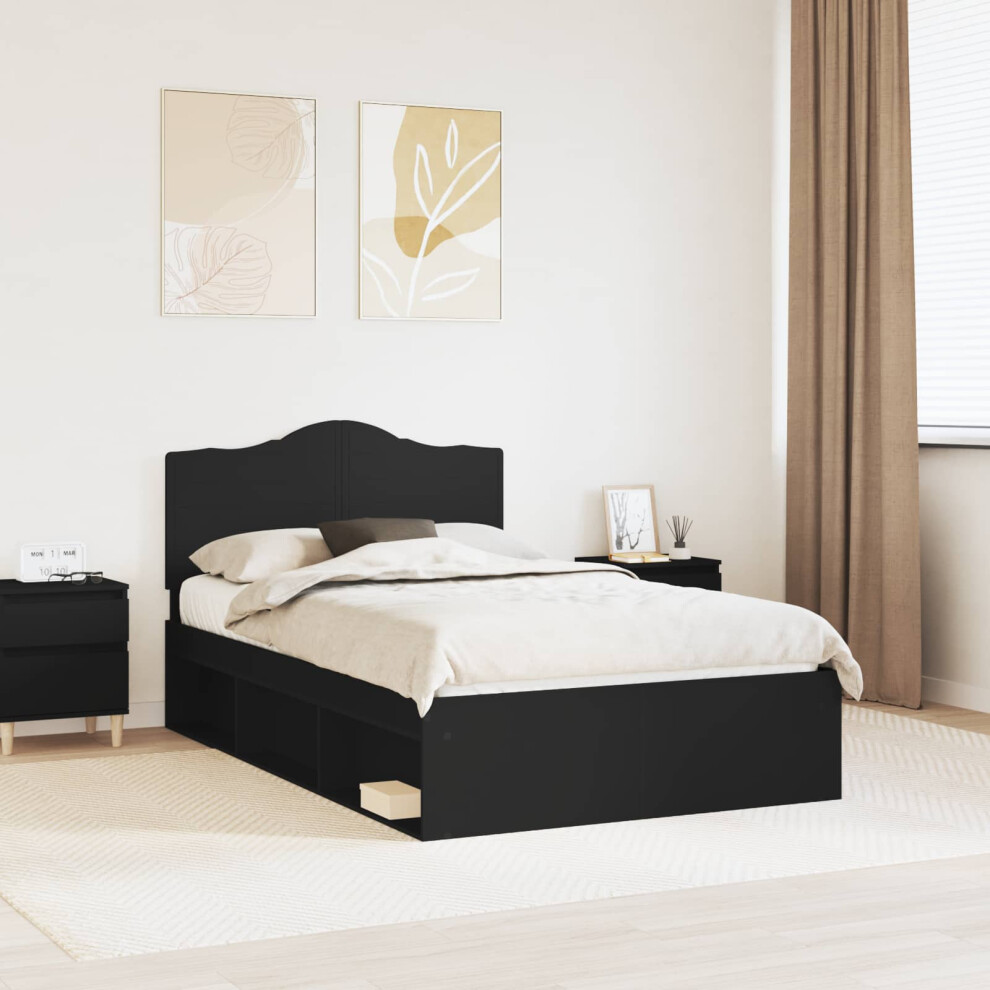 Vidaxl Bed Frame With Headboard Black 135 X 190 Cm Solid Pine Wood