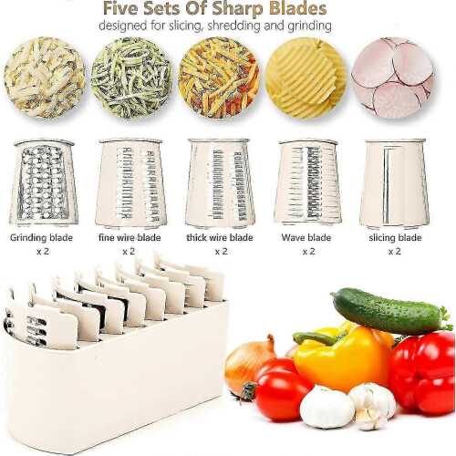 Rotary Cheese Grater with Handle Vegetable Shredder with 5 Interchangeable 1