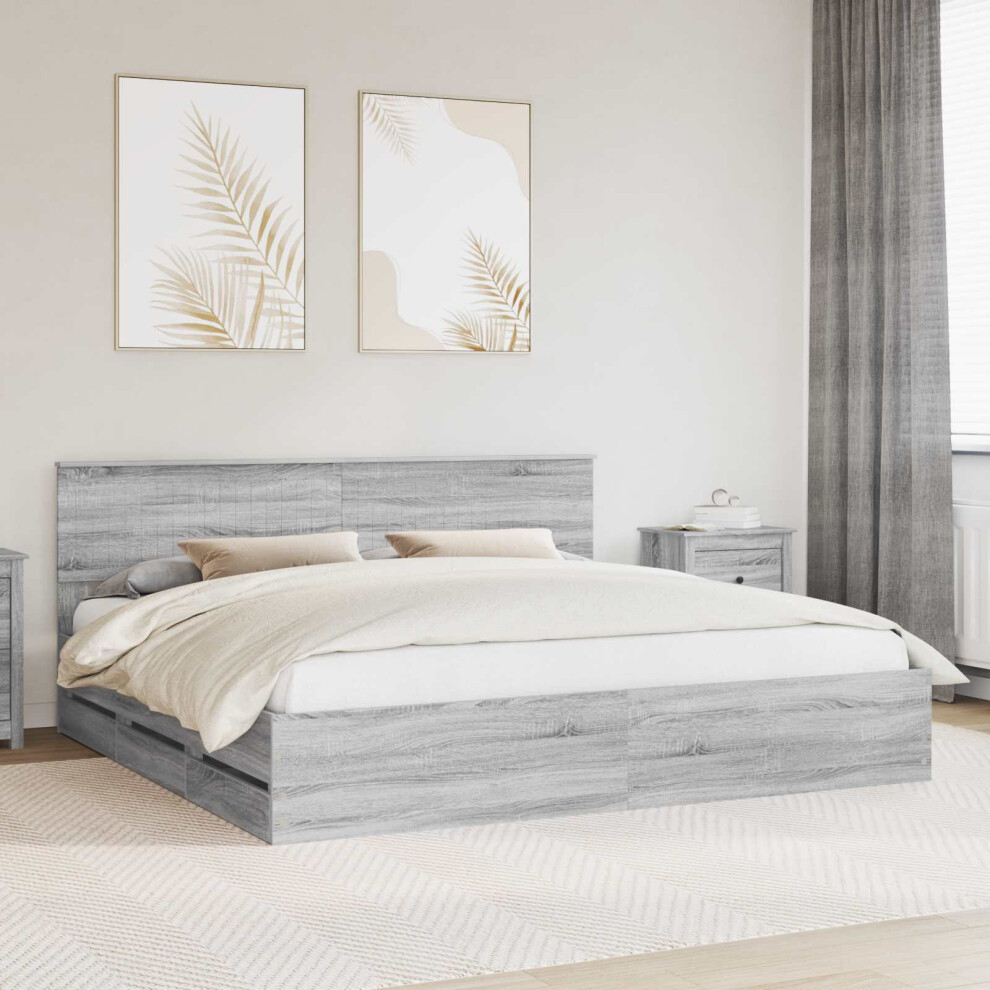 Vidaxl Bed Frame With Drawer Grey Sonoma 200 X 200 Cm Engineer Wood