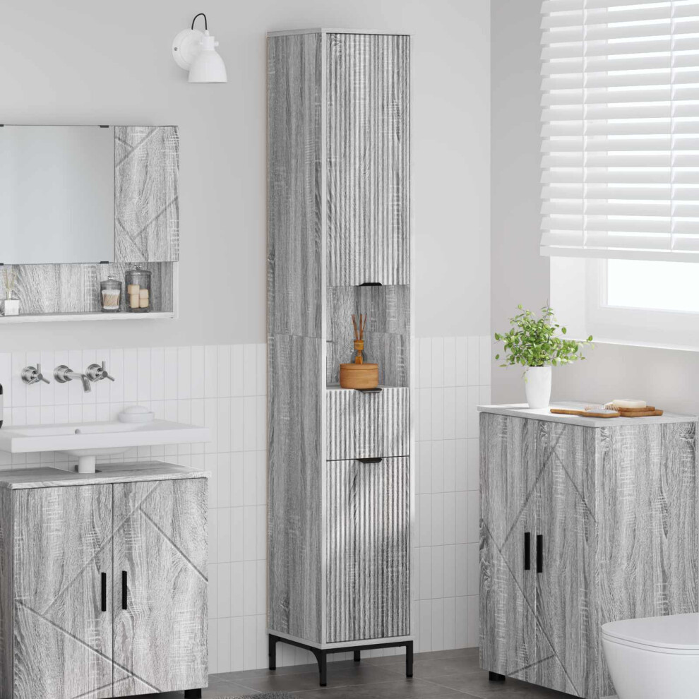 Vidaxl Bathroom Cabinet With Drawer Grey Sonoma 31.5 X 33 X 190 Cm